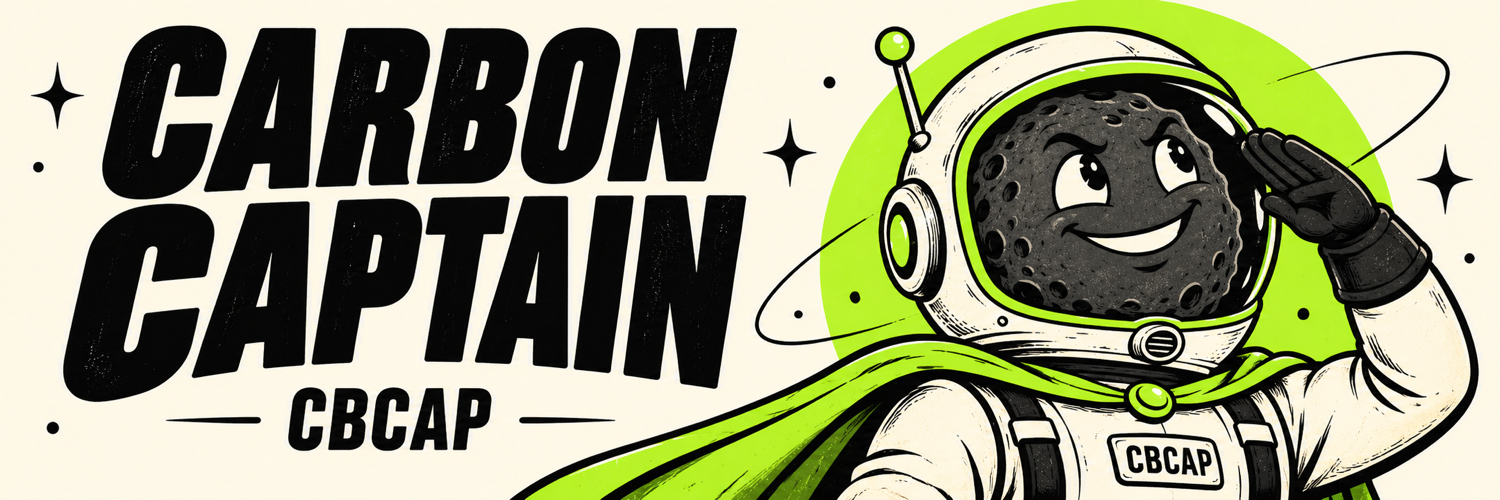 Carbon Captain CBCAP banner with the space captain saluting.